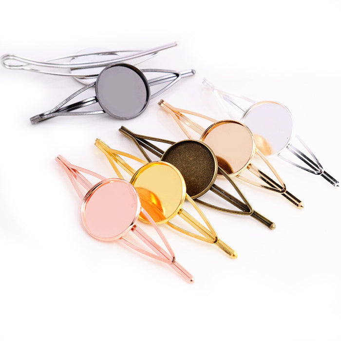 Round Cabochon Tray Hair Clip Blanks in Mixed Metal Finishes
