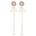 Silver Crystal Bow Long Tassel Stud Earrings Statement Pair view 5