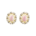 Iridescent Oval Crystal Halo Stud Earrings in Gold Tone view 5