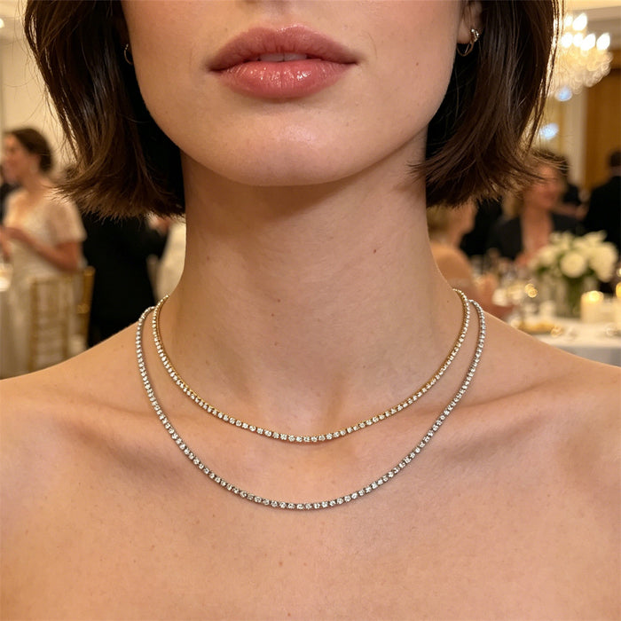 Two Millimeter Gold And Steel Tone Tennis Chain Necklaces And Bracelets