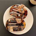 Tortoise Acrylic Flocked Bear Rhinestone Claw Hair Clip view 4