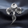Purple Iris Flower Brooch with Enamel Petals and Silver Stem view 4