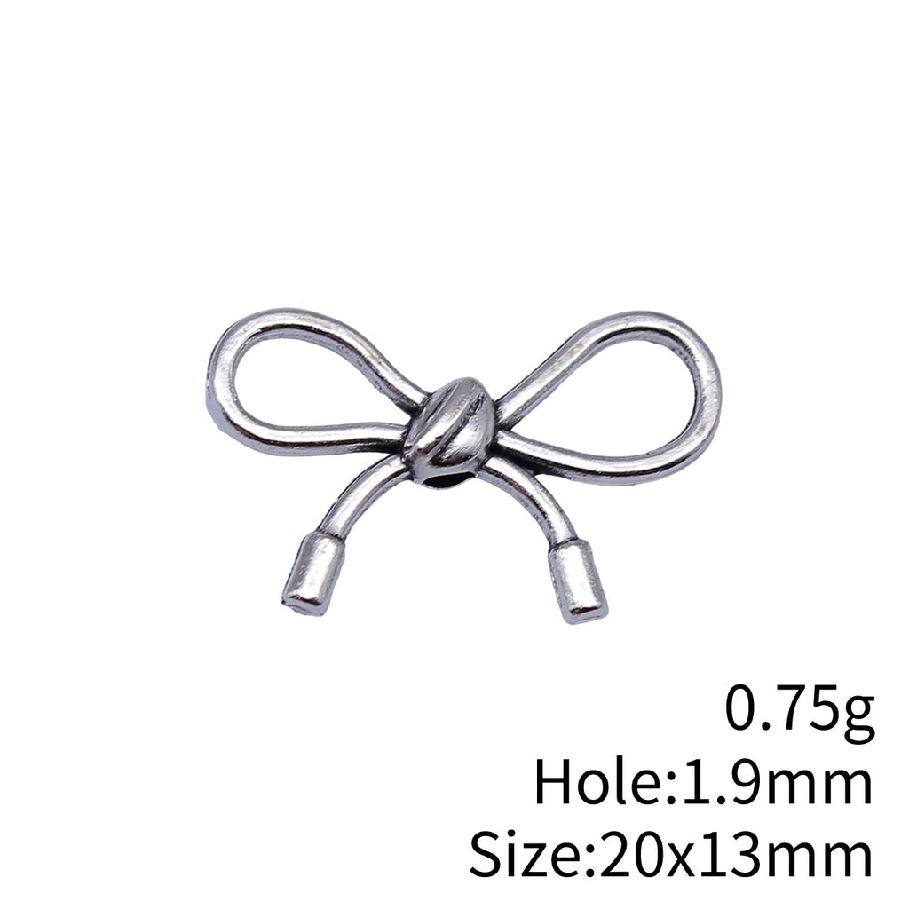 20x13mm 0.75g Antique Silver Zinc Alloy Bow Small Hole Loose Metal Butterfly Beads for Bracelet DIY Making