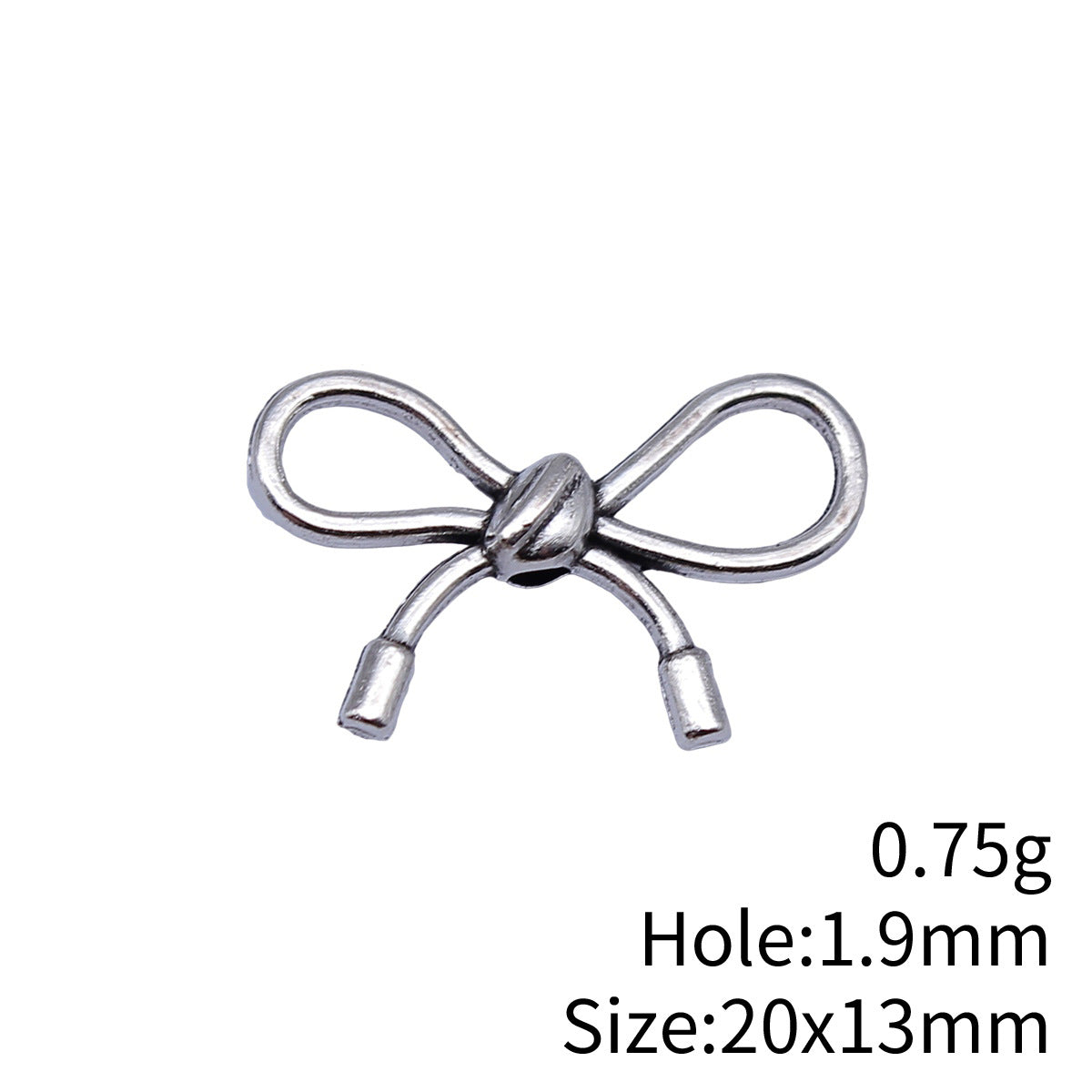 20x13mm 0.75g Antique Silver Zinc Alloy Bow Small Hole Loose Metal Butterfly Beads for Bracelet DIY Making