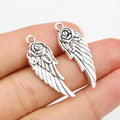 Rose and Feathered Wing Charms in Antique Silver Finish view 4