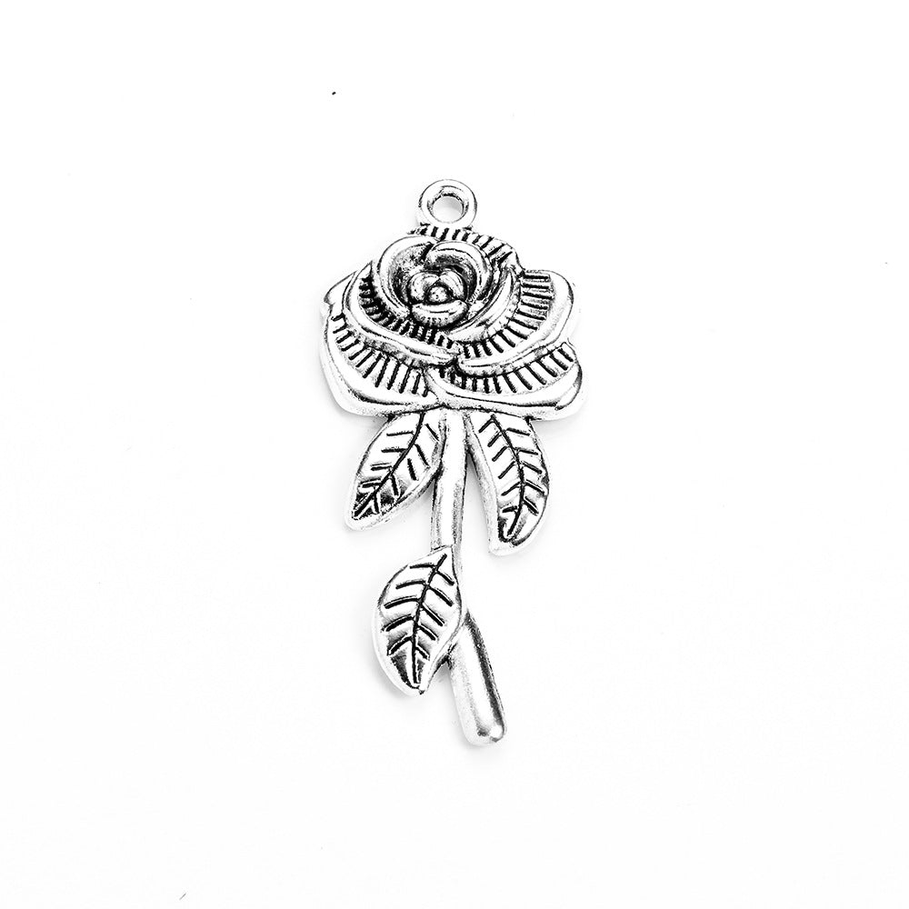 43×19mm Rose Flower Alloy Charm Pendant for Necklace