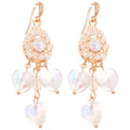 Iridescent Crystal Heart Drop Earrings in Gold Tone view 5