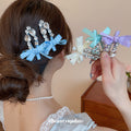 Crystal Bow Duckbill Hair Clip In Pink Or White With Teardrop Fringe view 2