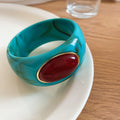 Wide Acrylic Bangles Gold-Frame Stone Inlay 6 Colors view 11