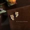 Gold Gourd Flower Stud Earrings Clear Pave Crystal Centers view 4