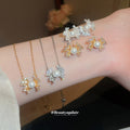 Pearl Crystal Bow Necklaces And Stud Earrings Two Tones view 1