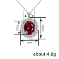 Silver Red Oval Halo Pendant Necklace Clear Stone Frame view 4