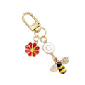Gold Tone Initial Letter Charm Keychain with Enamel Daisy and Rhinestone Bee view 5