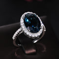 Teal Oval Halo Statement Ring In Polished Silver Tone view 3