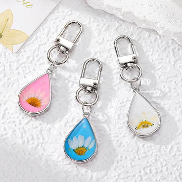 Teardrop Resin Daisy Keychains Silver Lobster Clasp 3 Colors