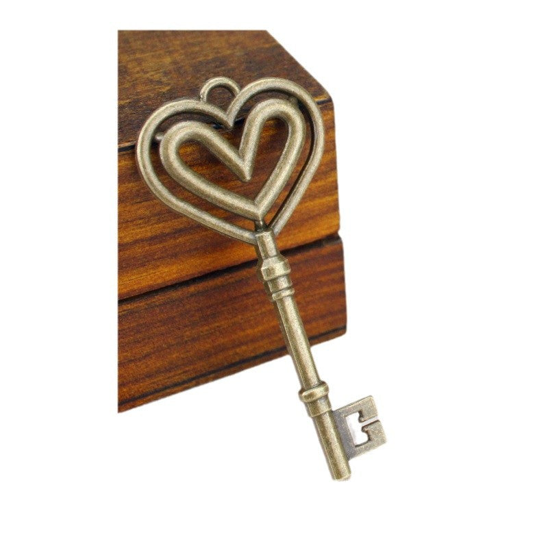 Vintage Alloy Double Heart Key Charm Pendant 69x31mm