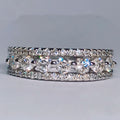 Wide Silver Tone Openwork Band Ring with Crystal Rows view 2