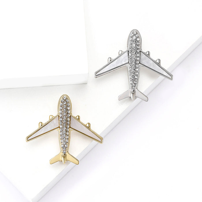 Rhinestone Airplane Brooch Pearl Wing Crystal Body Pin