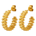 Gold Steel Double Row Beaded C Hoop Stud Earrings Brass view 5