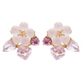 Pink And Blue Floral Pearl Drop Stud Earrings Jewelry Pair view 5