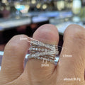 Extra-Wide Layered Crisscross Clear Stone Ring In Silver Tone view 5