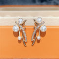 Pearl Branch Crystal Stud Earrings in Polished Metal view 6