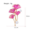 Pink Ginkgo Leaf Enamel Pearl Look Metal Brooch Pin view 2