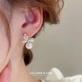 Crystal Bow Pearl Stud Earrings For Women Jewelry Style view 3