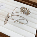 Silver Metal Flower And Leaf Open Arm Cuff Bracelets view 11