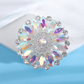 Round Iridescent Crystal Flower Brooch in Gold or Silver Tone view 4