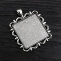 Ornate Square Cabochon Pendant Bezel Settings in Two Finishes view 3
