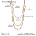 Multi Layer Ball Chain Heart Toggle Necklace Gold Steel Mix view 6