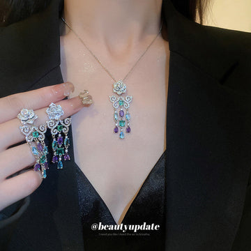 Multicolor Floral Crystal Pendant Necklace For Women