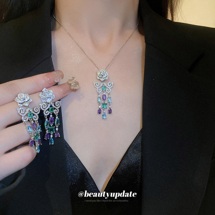 Multicolor Floral Crystal Pendant Necklace For Women