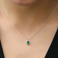 Gold Tone Green Oval Halo Pendant Necklace on Fine Chain view 4