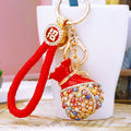 Multicolor Beaded Treasure Pouch Keychain with Gold Tone Ring and Clasp view 4