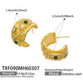 Textured C Hoop Earrings Green Stones Clear Crystals view 6