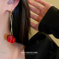 Red Cherry Drop Earrings With Gold-Tone Bars For Women view 3