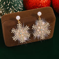 Gold Snowflake Pearl Look White Fuzzy Holiday Stud Earrings view 4