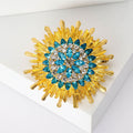 Radiant Blue Crystal Sunburst Lapel Brooch in Gold Tone view 2