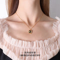 Square Moon Black Enamel Pendant Necklace Gold Steel Tone view 6