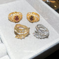 Zircon Feather Open Rings Oval Cabochon Gold Pink Purple view 3