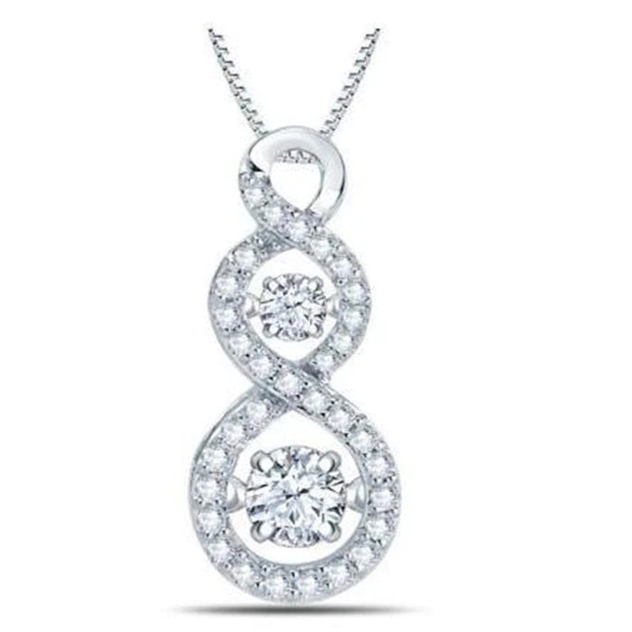 Silver Tone Triple Circle Drop Pendant Necklace With Polished Clear Stone Detail