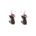 Festive Black Cat Santa Hat Holiday Novelty Hook Earrings view 5