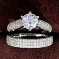 Silver Tone Round Stone Three Band Ring Set with Clear Stone Accents view 4