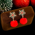 Snowflake Colorful Pom Pom Holiday Dangle Stud Earrings view 2