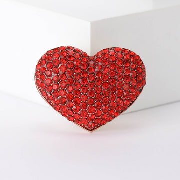 Red Crystal Heart Brooch with Gold Tone Edge for Jackets and Scarves