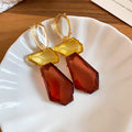 Geometric Resin Drop Earrings in Amber and Teal Blue view 6