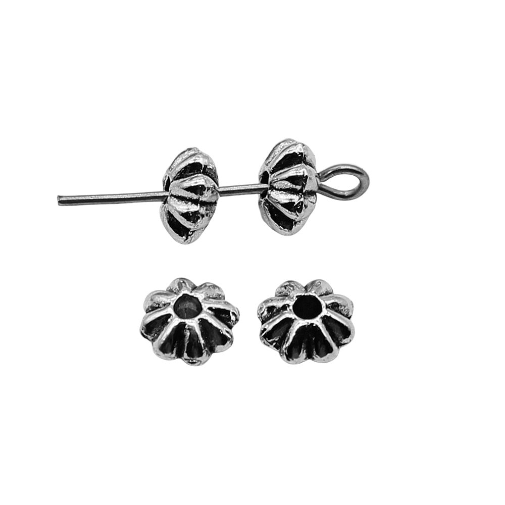 3x7mm 0.4g Antique Silver Zinc Alloy Flower Spacer Beads for DIY Bracelet Jewelry Making