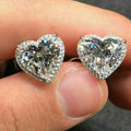 White Gold Heart Halo Stud Earrings Clear Zircon Pair view 2